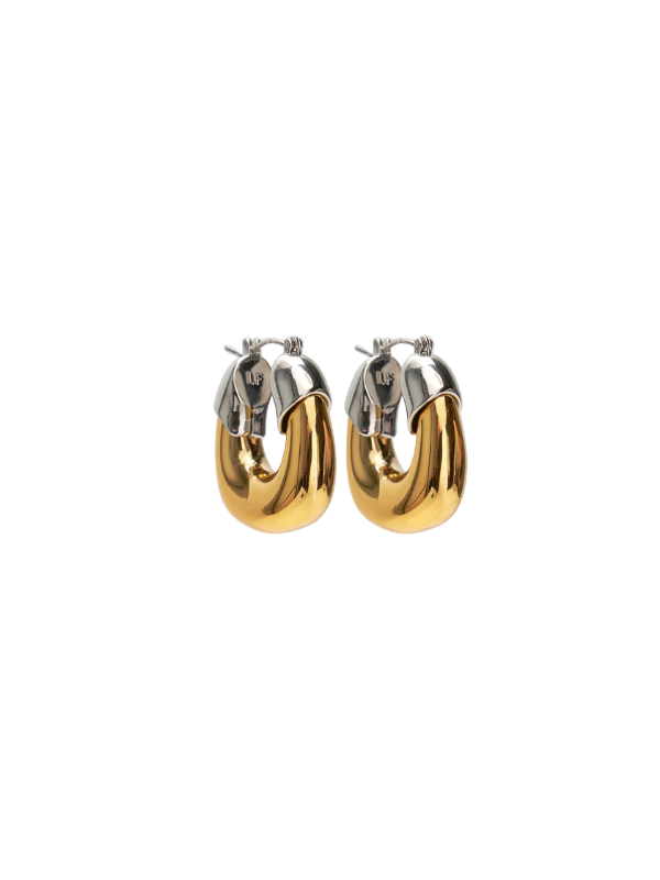 Stylish Mini Organic Hoops in Mixed Metal by Lizzie Fortunato, featuring a chic design with a slightly smaller drop.