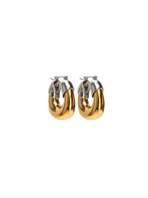 Stylish Mini Organic Hoops in Mixed Metal by Lizzie Fortunato, featuring a chic design with a slightly smaller drop.