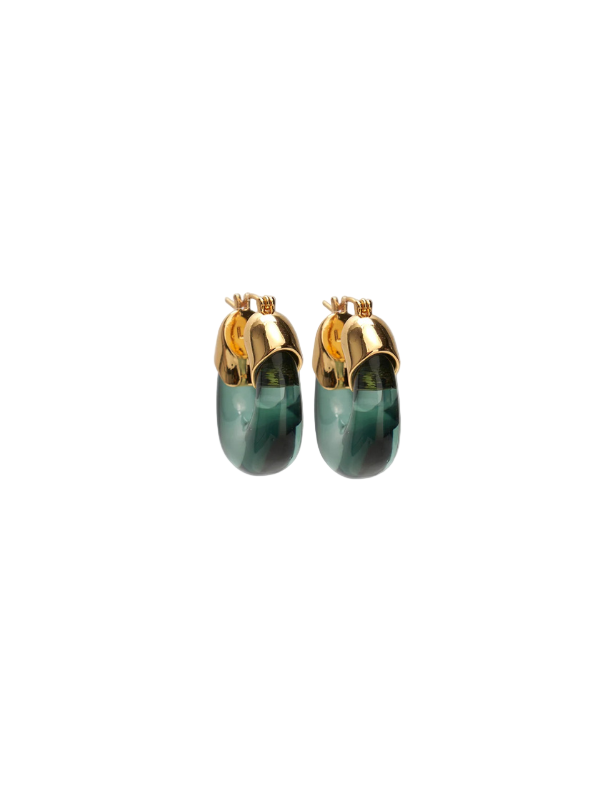 Mini Organic Hoops in Forest by Lizzie Fortunato featuring gold-plated brass and forest green-colored resin, perfect for any style.