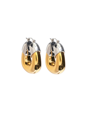 Stylish Organic Hoops in Mixed Metal by Lizzie Fortunato featuring a mix of gold-plated resin and rhodium-plated brass, showcasing a high shine design.
