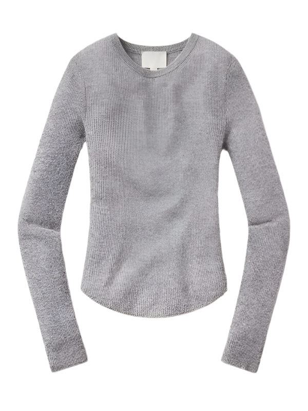 Alessia Crewneck in Dark Heather Grey showcasing the luxurious blend of wool and cashmere fabric.