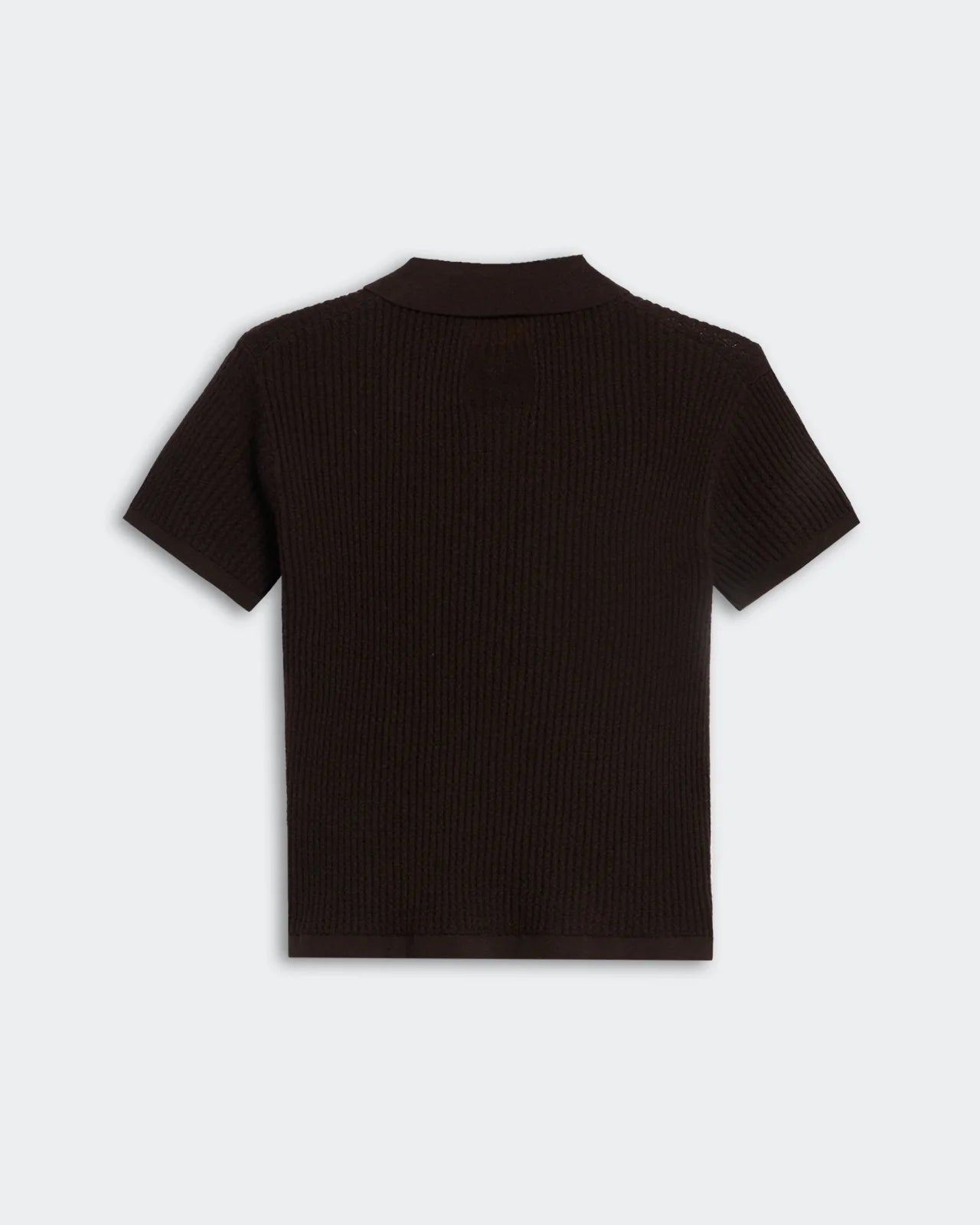 Flat lay of the Shrunken Polo in Burnt Cocoa, showcasing its luxurious cashmere composition and stylish design.