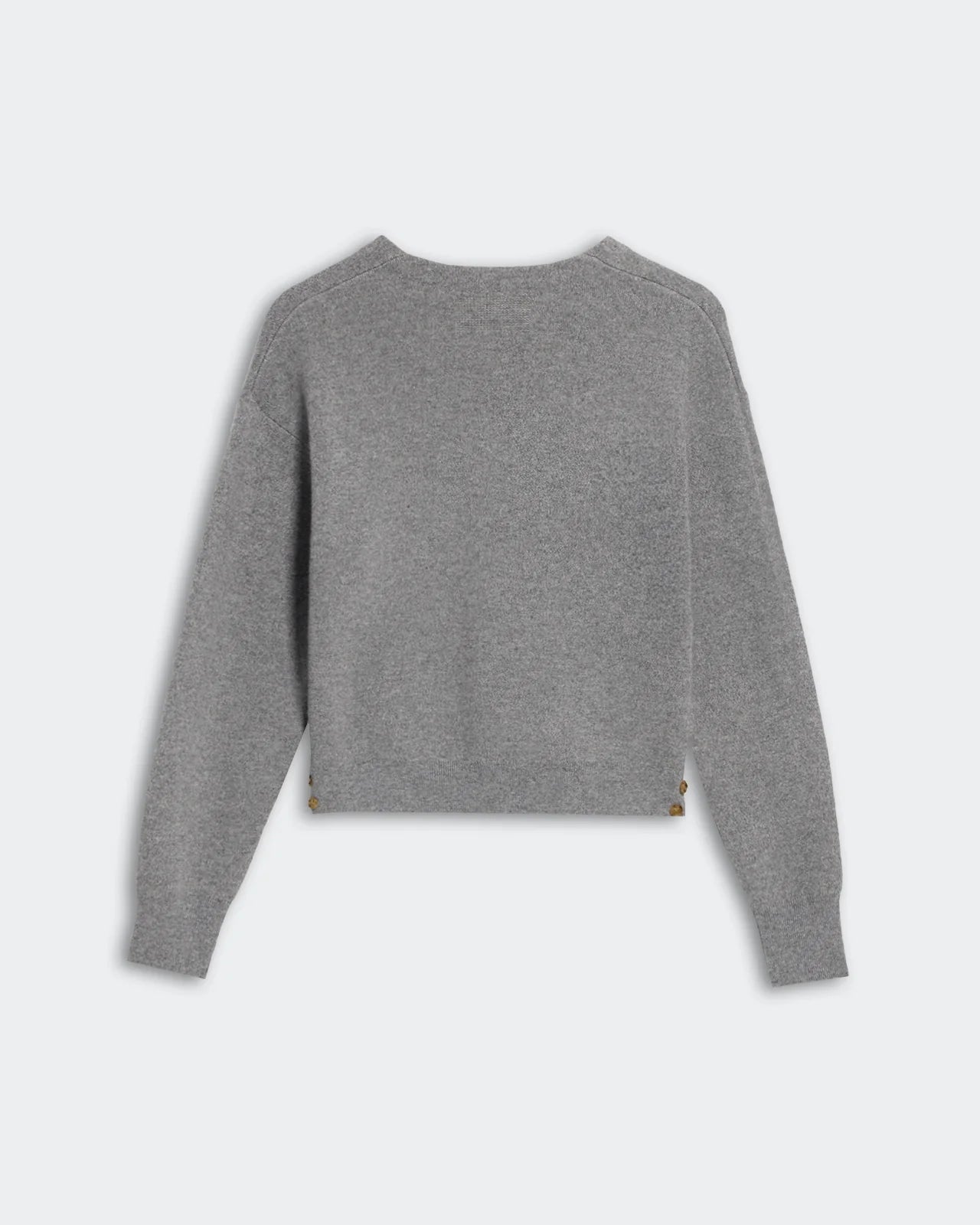 Lifestyle shot of the Collegiate Cardigan in Heather Grey, ideal for layering during cooler weather.