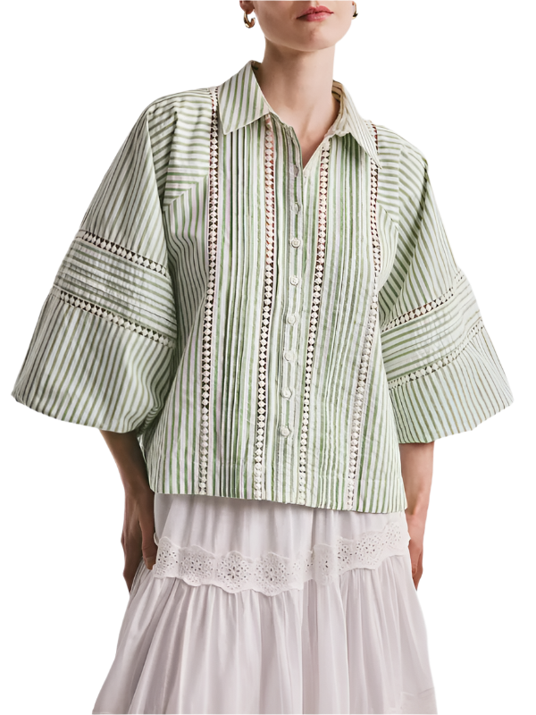 Seersucker Blouse in Green Stripe