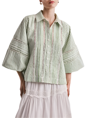 Seersucker Blouse in Green Stripe