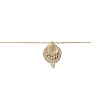 Close-up of the Gaby No2 Necklace in Gold, showcasing its delicate gold leaf appearance and brilliant diamonds.