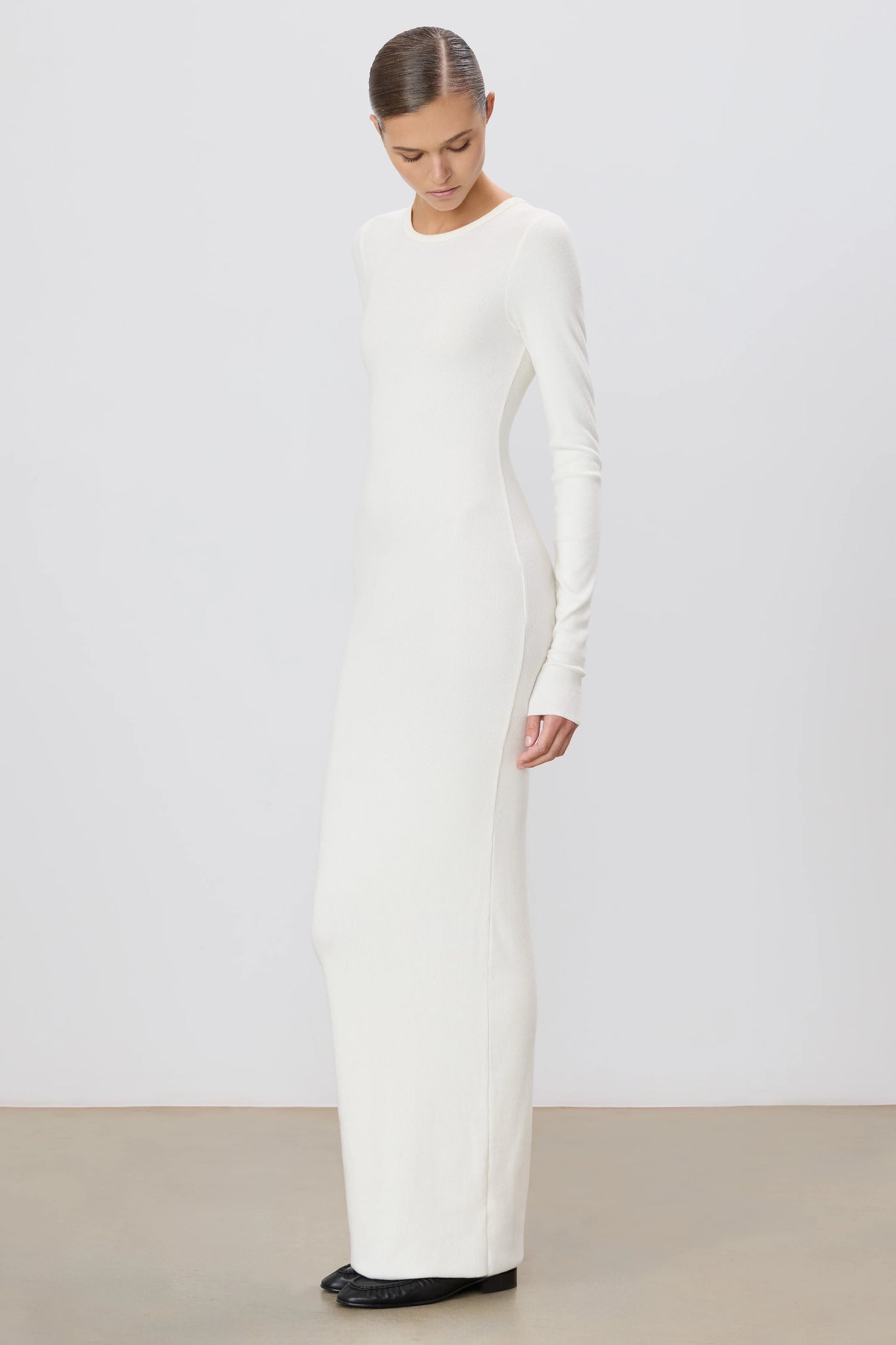 Long Sleeve Crewneck Maxi Dress in Cream