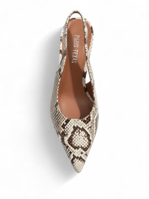 Nina Slingback in Printed Python displayed on a model, perfect for chic outfits and casual elegance.