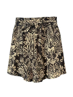 Ulla Johnson Rowan Belted Short in Noir Flora featuring a breezy silhouette with a symmetrical floral print on ivory poplin.