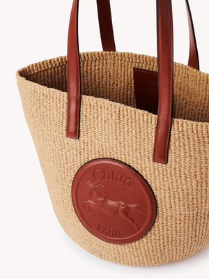 Large Horse Medal Basket Bag in Sepia Brown